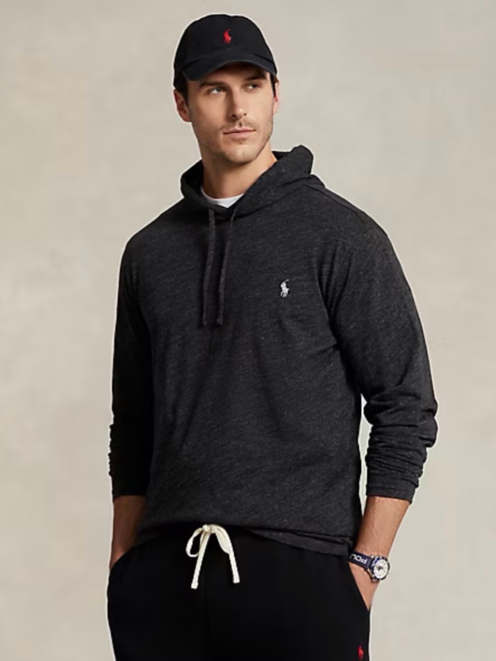 Polo Ralph Lauren Men's Big & Tall Jersey Hooded T-Shirt Sz 3XB Black Marl